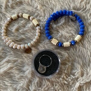 Alex and Ani Blue and Cream Beaded Bracelets/ Ring